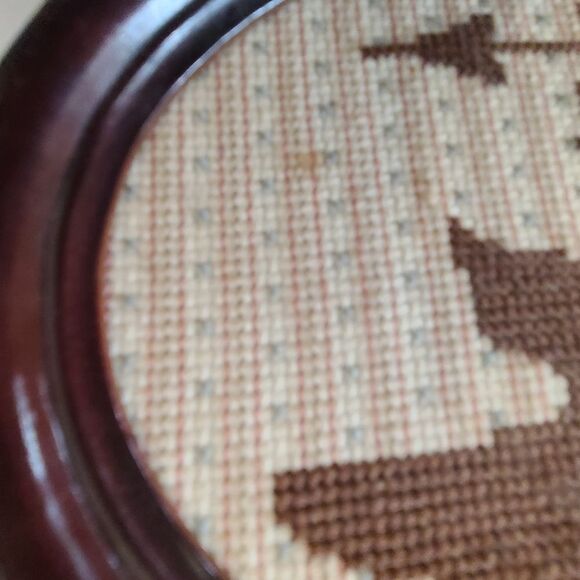 VINTAGE Wall Decot Embroidered Colonial Style Samplers Set of Two 8" x 6" - Picture 5 of 9